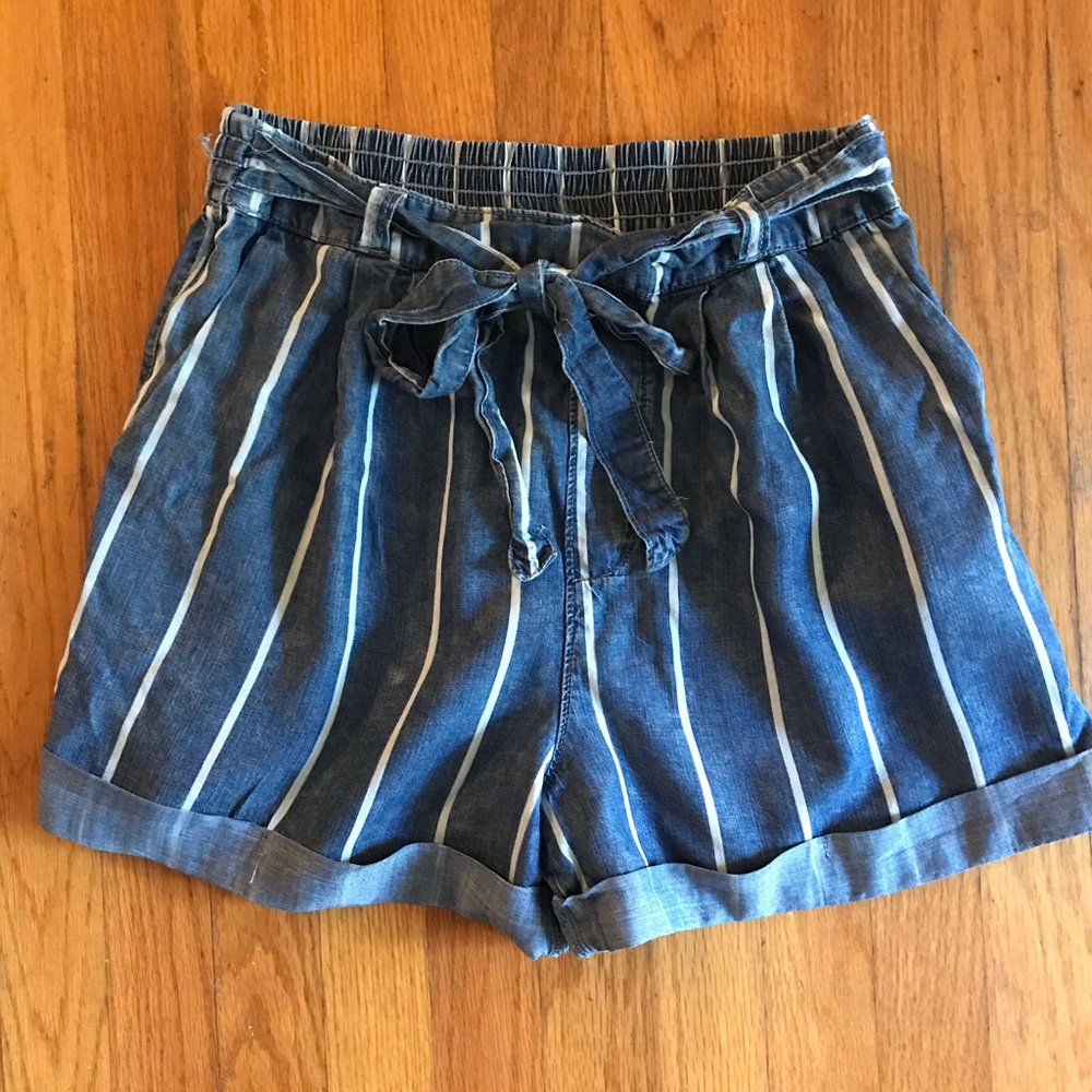 Denim with white stripes high waisted shorts